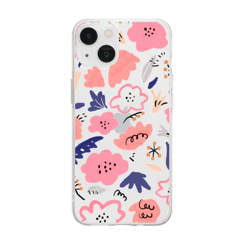 抽象的な手描きの花柄 Soft Clear Smartphone Case