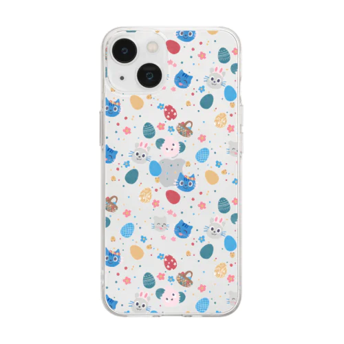 #ネズミとネコとたまにウサギのイースター柄 Soft Clear Smartphone Case