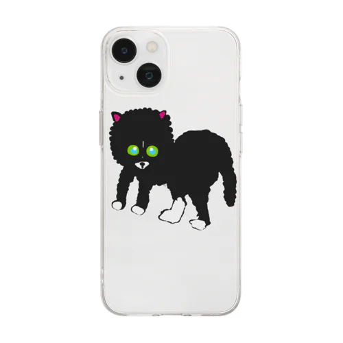 見つめてくる黒猫 Soft Clear Smartphone Case