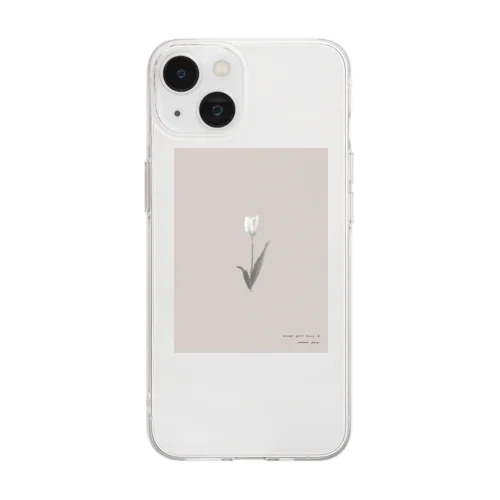 Dusty Peach Coral × White Flower Soft Clear Smartphone Case