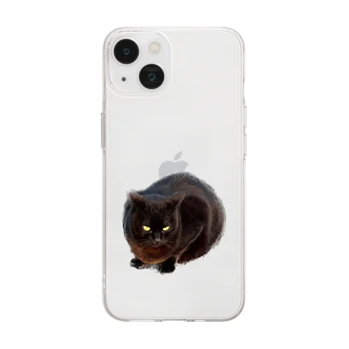 おすわりクロ猫 Soft Clear Smartphone Case