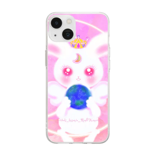 ホワイトRabbit Angel(シンメトリーeyes) Soft Clear Smartphone Case