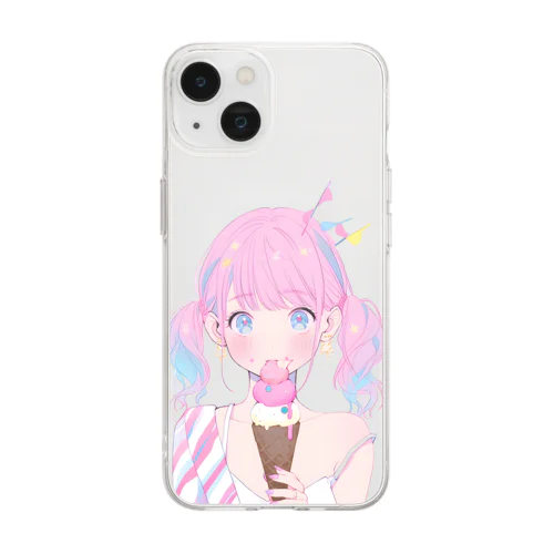 暑い夏はアイスだ005 Soft Clear Smartphone Case