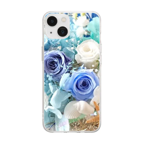 マリンブルーローズのおしゃれな花柄 Soft Clear Smartphone Case