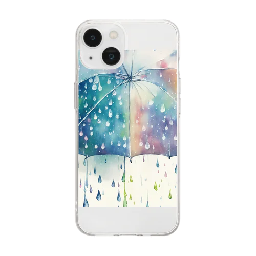 水彩風雨の風景 Soft Clear Smartphone Case