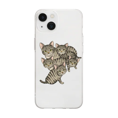 キジトラ軍団 Soft Clear Smartphone Case