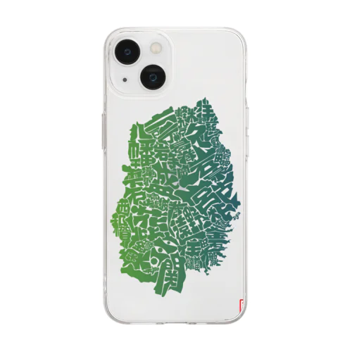 岩手県_TextMap_緑グラデーション Soft Clear Smartphone Case