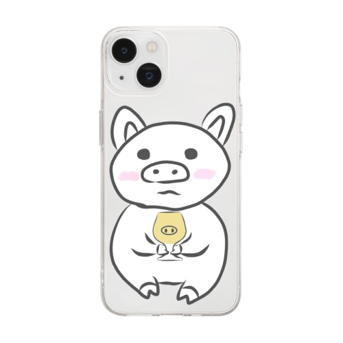 乾杯待ちのぶた　カラーver. Soft Clear Smartphone Case