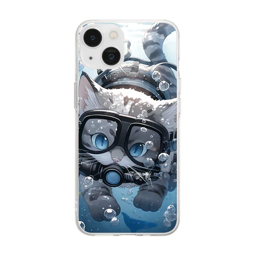 スキューバダイビングする猫 Soft Clear Smartphone Case