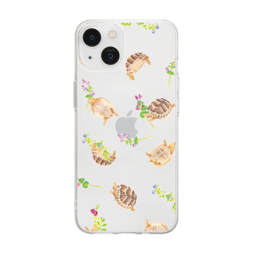 野の花とギリシャリクガメ Soft Clear Smartphone Case