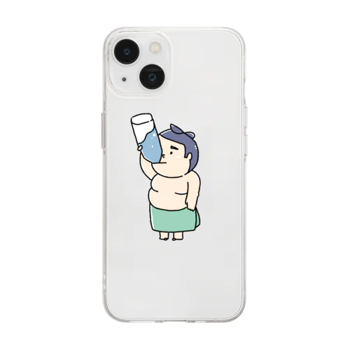 2Lのペットボトルを上を向かずに飲むおすもうさん Soft Clear Smartphone Case