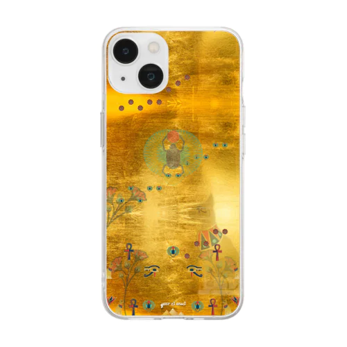 古代エジプト　K24ゴールドカラー　(スカラベ • バステト • ロータス) Soft Clear Smartphone Case