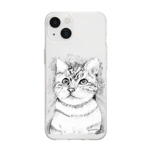 アート猫　モノクロ　 Soft Clear Smartphone Case