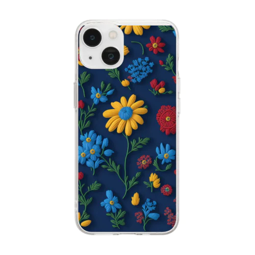 3D 花々 Blue Soft Clear Smartphone Case