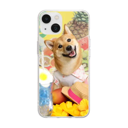 柴犬　真夏のリゾート001 Soft Clear Smartphone Case