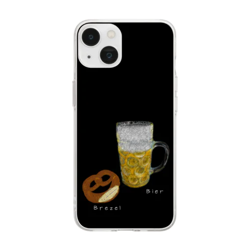 Brezel und Bier ／ブレッツェル＆ビール【白文字】 Soft Clear Smartphone Case