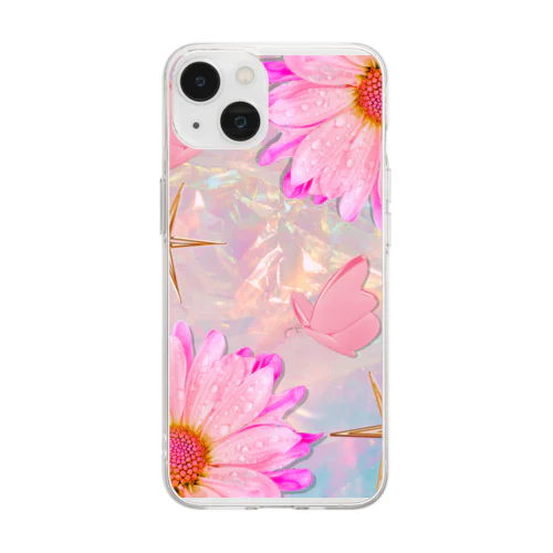 波紋に浮かぶ花 Soft Clear Smartphone Case