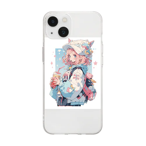 可愛いピンク髪少女 Soft Clear Smartphone Case