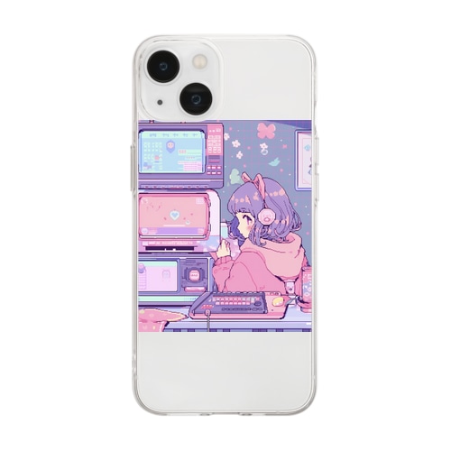ドット絵  ピンクの少女 Soft Clear Smartphone Case