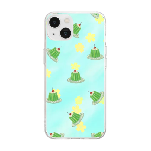 レトロゼリー(背景水色バージョン) Soft Clear Smartphone Case