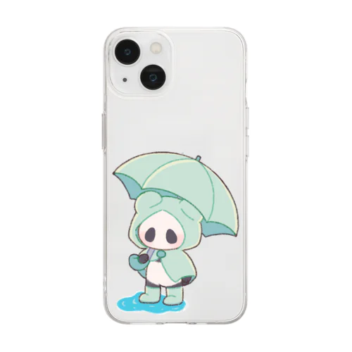 パンダと雨の日 Soft Clear Smartphone Case