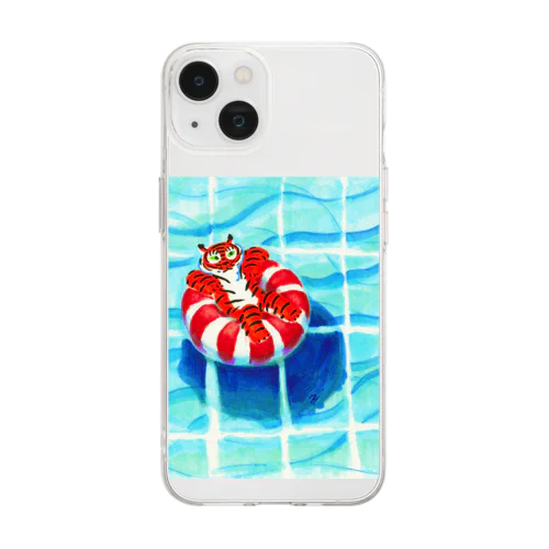 プールのトラちゃん Soft Clear Smartphone Case