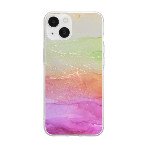 アルコールインクアート模様花 Soft Clear Smartphone Case