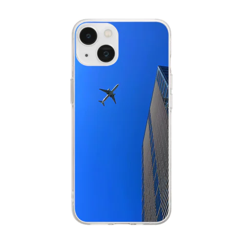 airplane in the blue sky Soft Clear Smartphone Case