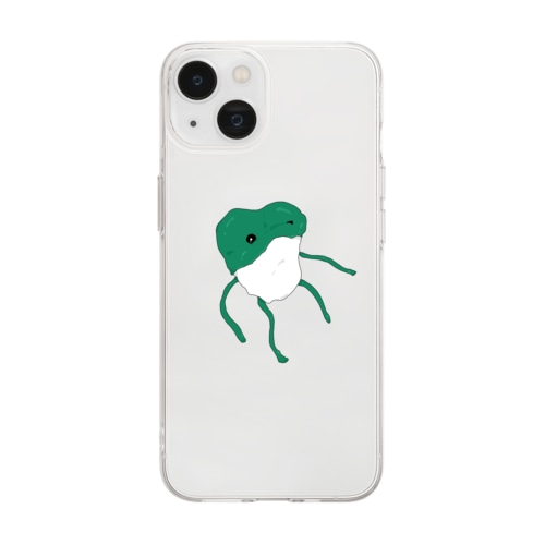 Pompom art 《濃緑カエル》 Soft Clear Smartphone Case