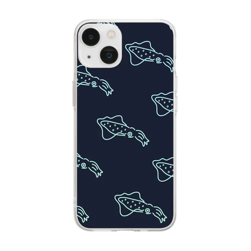 よるなかのアオリイカちゃんの群れ Soft Clear Smartphone Case