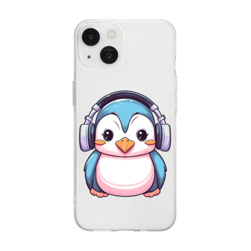 ヘッドホンを付けているペンギン Soft Clear Smartphone Case