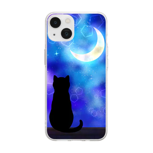 黒猫の月夜 Soft Clear Smartphone Case