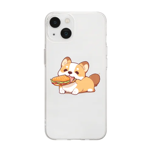 ホットドッグ堪能！キュートなワンチャン Soft Clear Smartphone Case