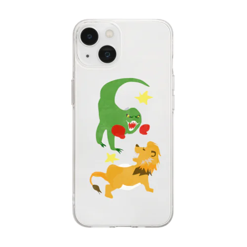 ティラノVSオスライオンVS夏の暑さ Soft Clear Smartphone Case