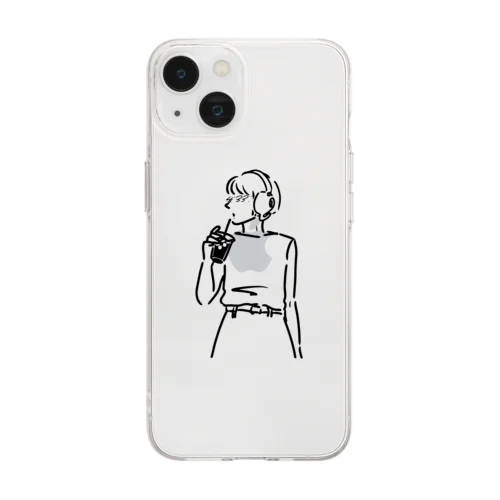 コーヒーカップフォンガール(ショートボブ) Soft Clear Smartphone Case