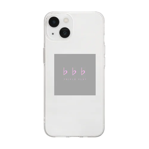 ピンク字（背景グレー） Soft Clear Smartphone Case