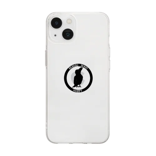 カラス日記ロゴ入りシルエットハッピー Soft Clear Smartphone Case