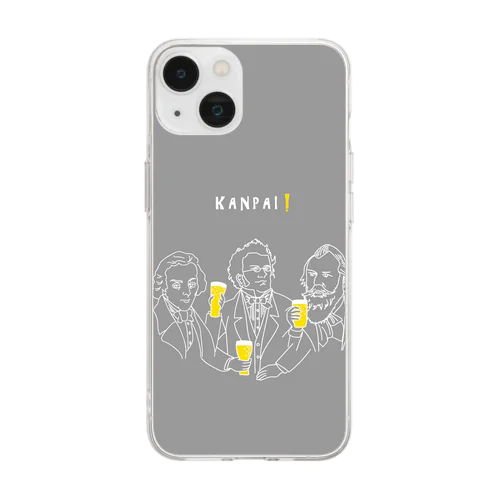 偉人 × BEER（ロマン派の音楽家）白線画-グレー Soft Clear Smartphone Case