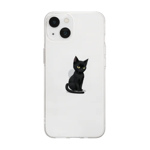 黒猫ボッチ Soft Clear Smartphone Case