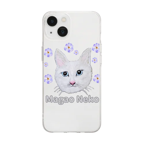 チョークアートの白猫[Magao Neko] Soft Clear Smartphone Case