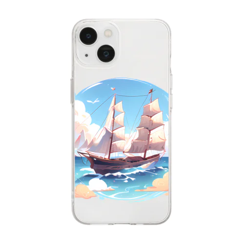 晴天の大海原と帆船 Soft Clear Smartphone Case