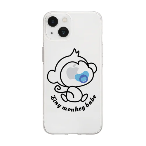 Tiny monkey babe 黒 Soft Clear Smartphone Case