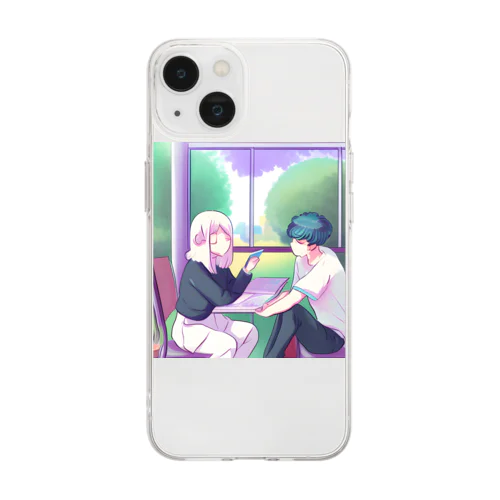 エモい大学生のカップル Soft Clear Smartphone Case