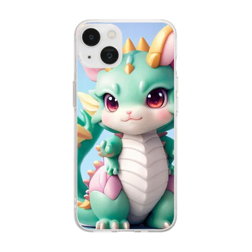 もふもふ村のグリーンドラゴン Soft Clear Smartphone Case