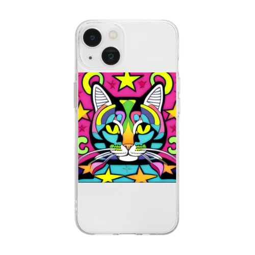 サイケデリックな猫 Soft Clear Smartphone Case