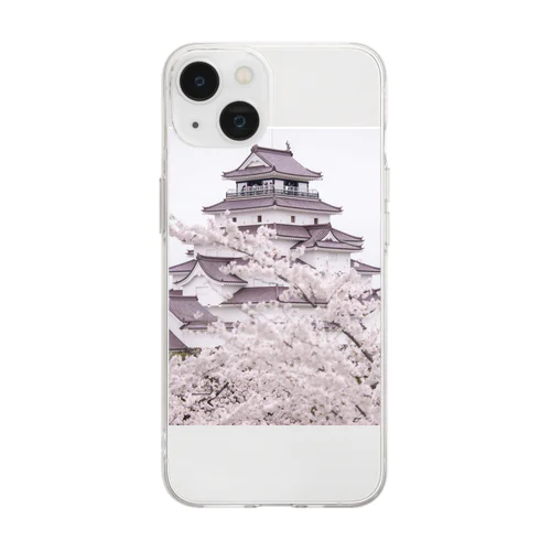 城と桜のコラボ Soft Clear Smartphone Case