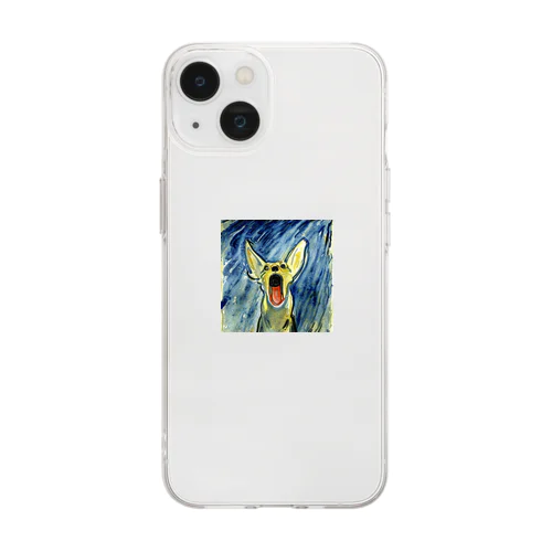 遠吠えするアート犬 Soft Clear Smartphone Case