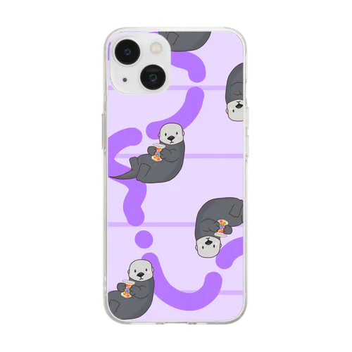 ラッコピクルスGRAY〖PURPLE〗 Soft Clear Smartphone Case