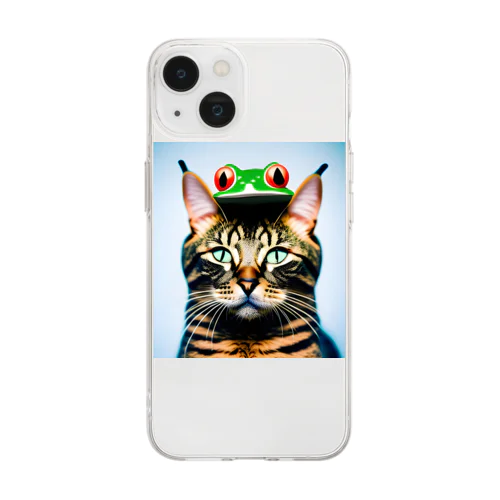 カエル猫ちゃんです。 Soft Clear Smartphone Case