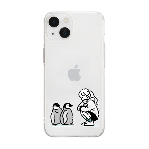 ペンギンと女の子 Soft Clear Smartphone Case